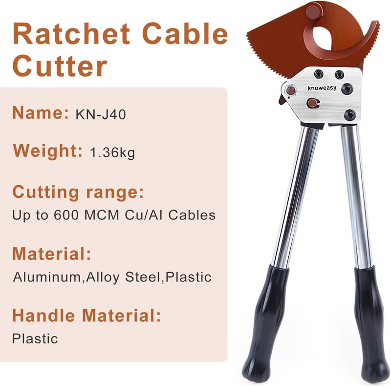 knoweasy Store Heavy-Duty Ratcheting Cable Cutters: Efficient J40 Wire Cutter for Large Copper, Aluminum, and Armored Cables up to 300 mm², Perfect for Electrical and Communication Cable Cutting - Image 5